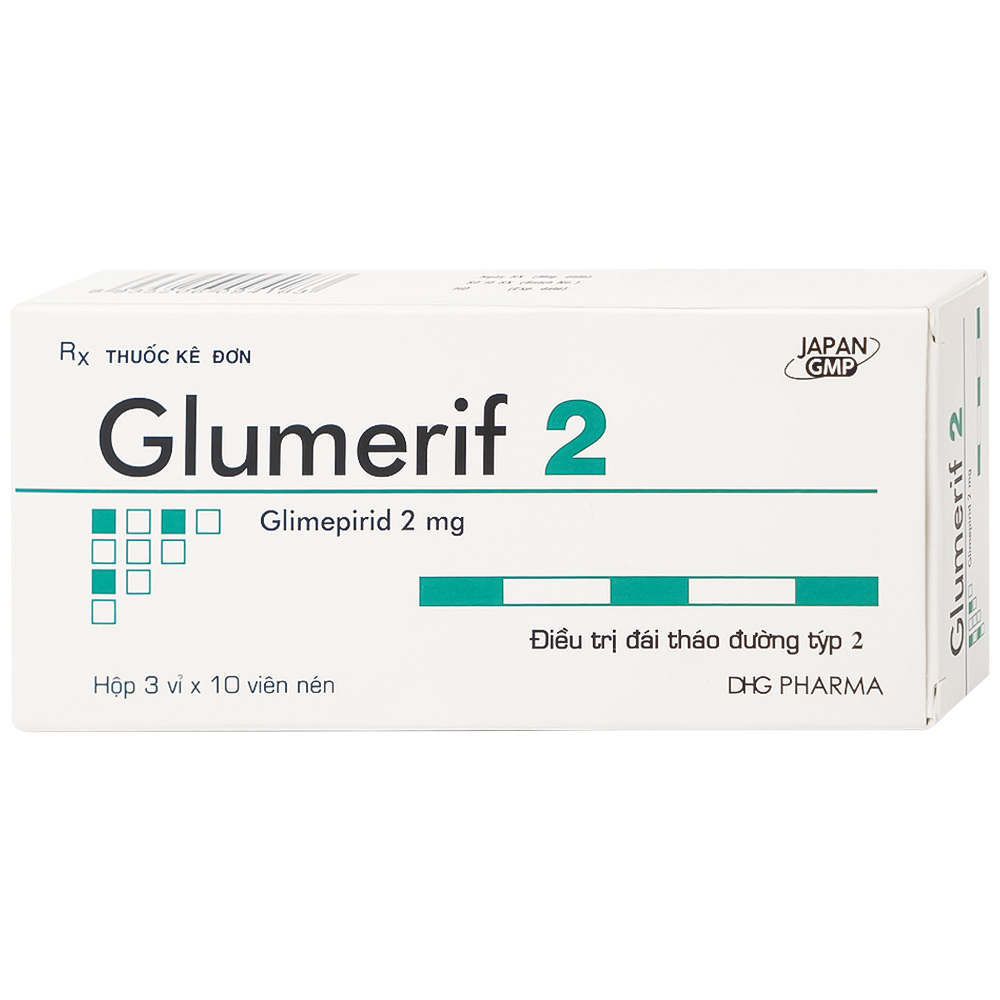 Thuốc Glumerif 2 DHG điều trị bệnh đái tháo đường típ 2 (3 vỉ x 10 viên)