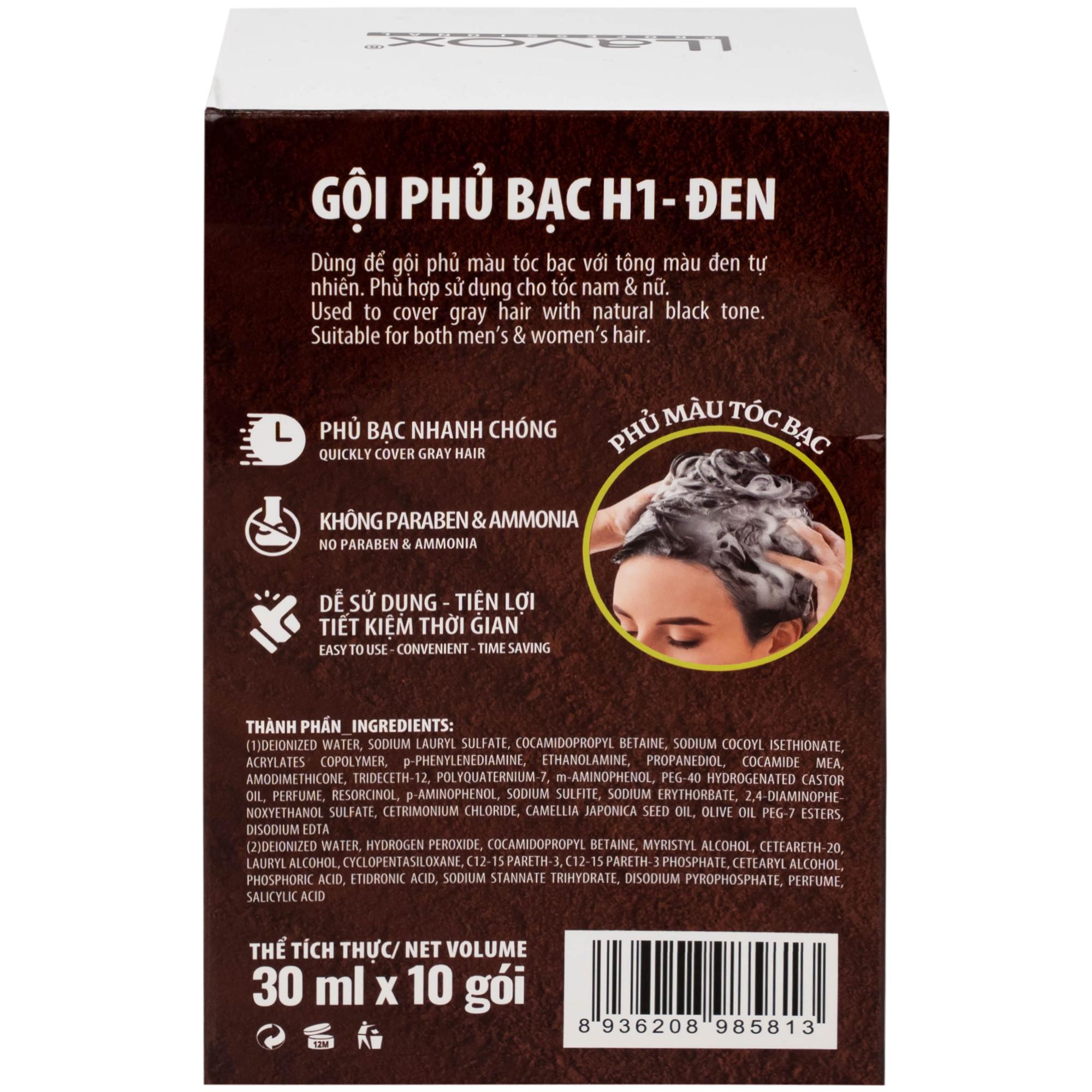 Gội phủ bạc Healthy&Lively Color Shampoo Lavox H1 màu đen tự nhiên (10 gói x 30ml)