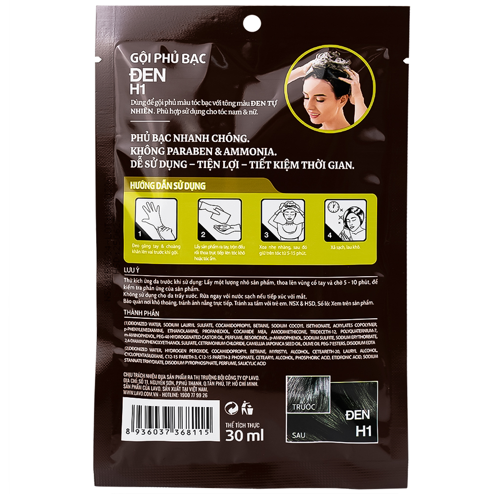 Gội phủ bạc Healthy&Lively Color Shampoo Lavox H1 màu đen tự nhiên (10 gói x 30ml)