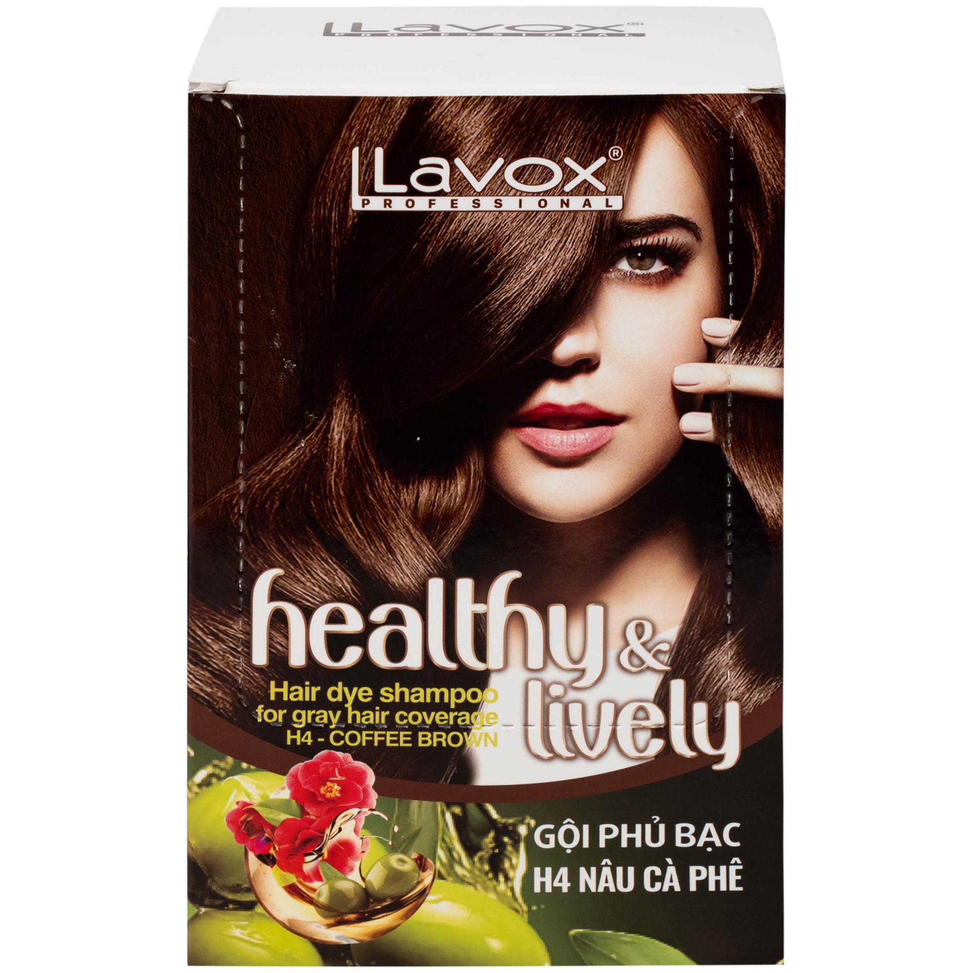 Gội phủ bạc Healthy&amp;Lively Color Shampoo Lavox H4 màu nâu cà phê (10 gói x 30ml)
