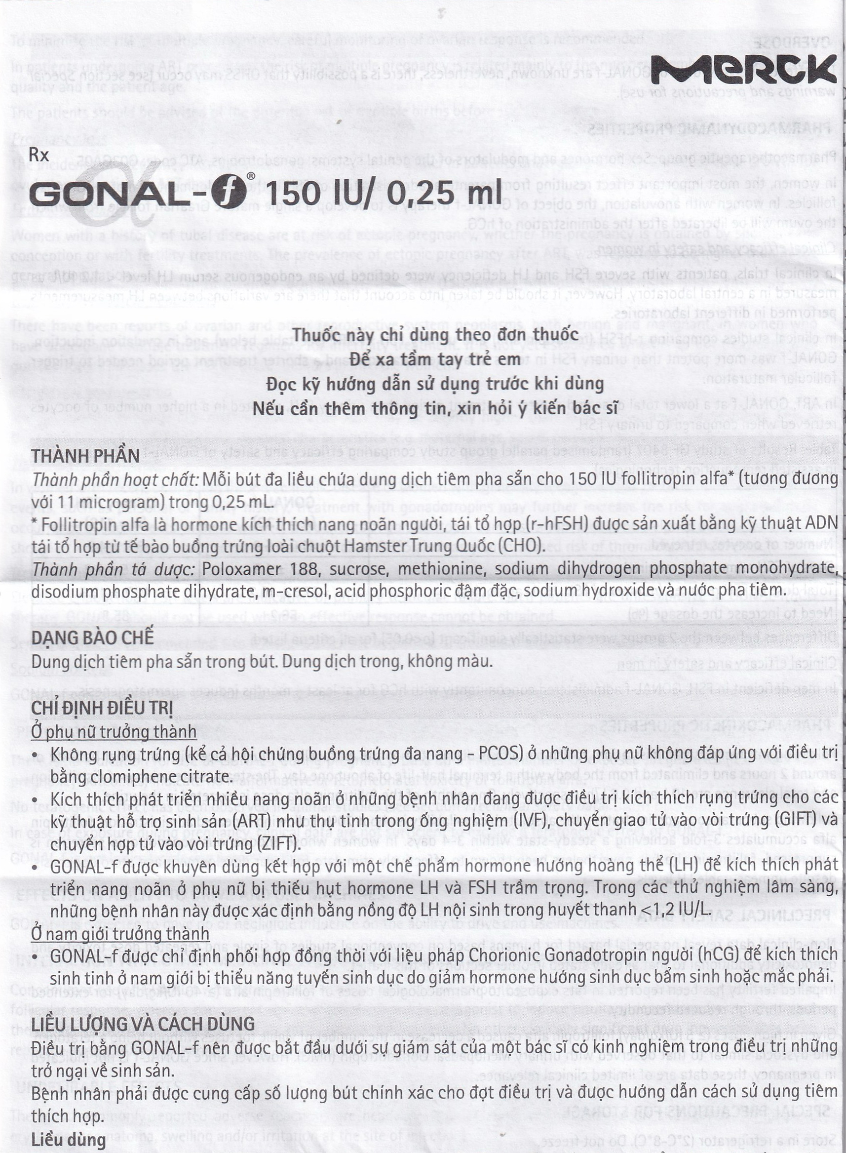 Gonal-F 150Iu Merck 0.24Ml  Thuốc Kích Thích Noãn Phát Triển