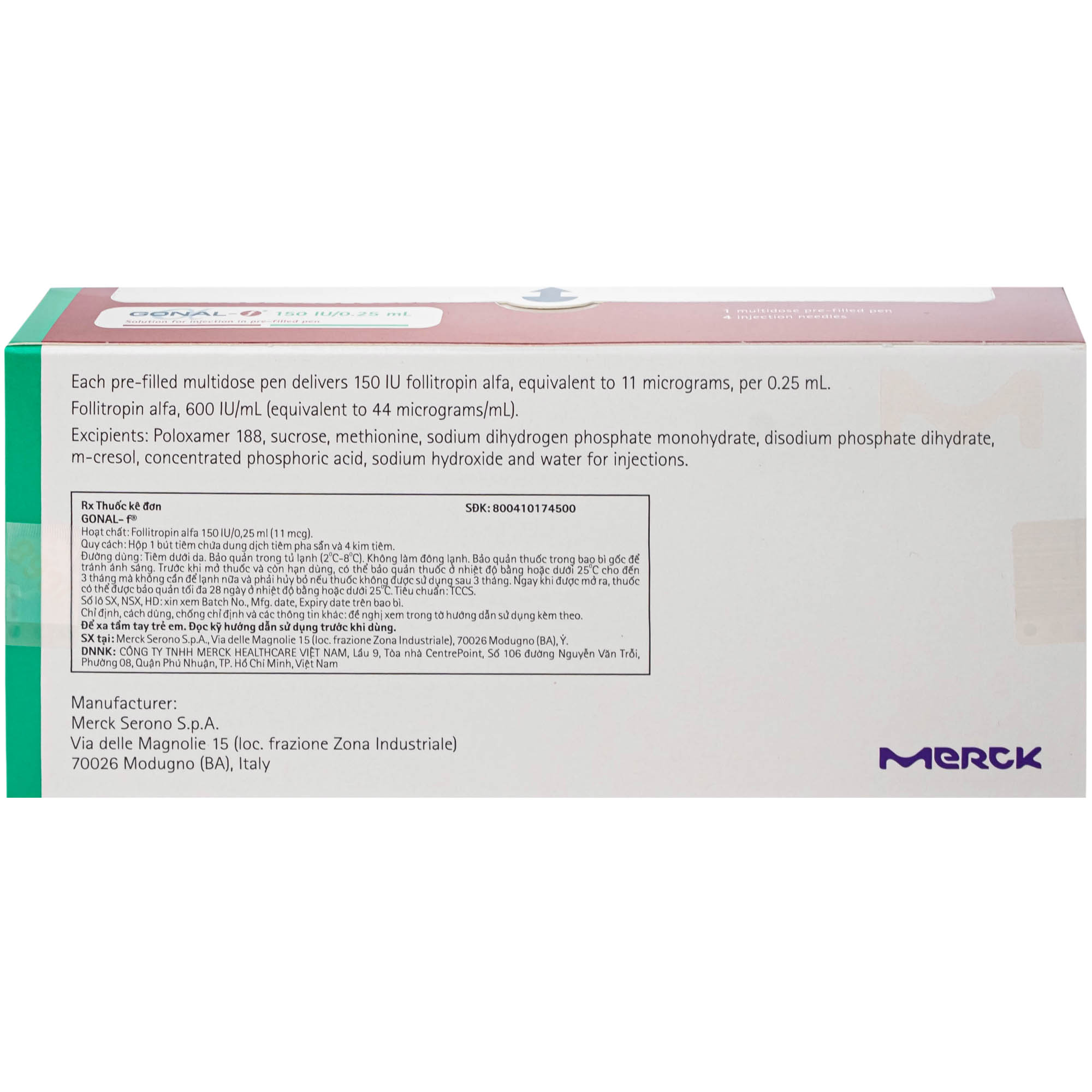 Gonal-F 150Iu Merck 0.24Ml  Thuốc Kích Thích Noãn Phát Triển
