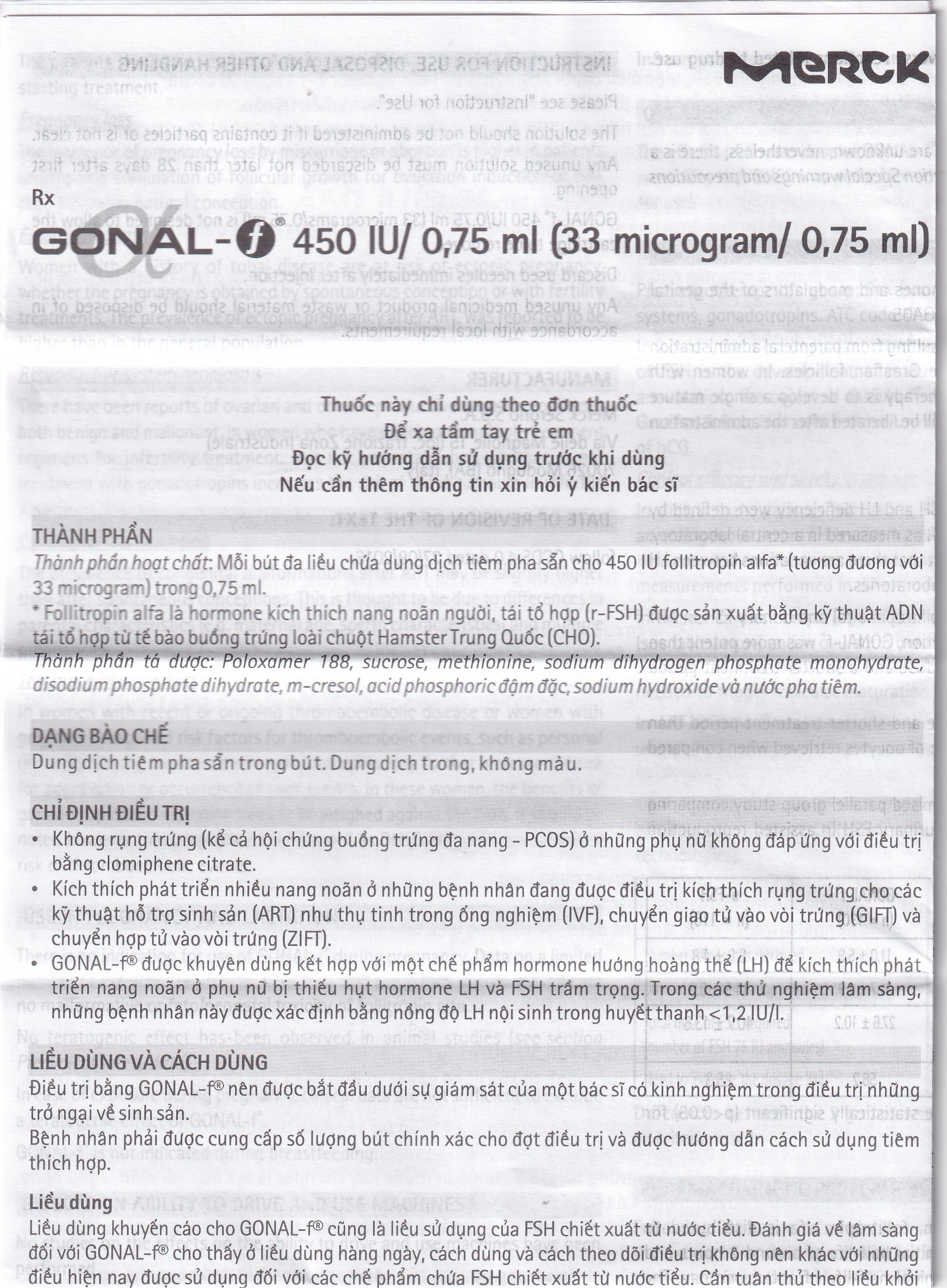 Gonal-F 450Iu Merck 0.75Ml Thuốc Kích Thích Noãn Phát Triển
