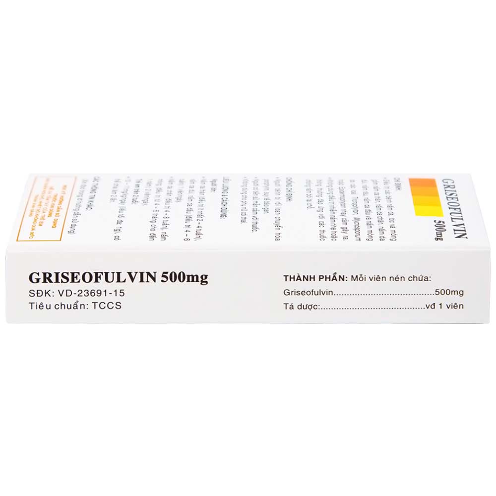 Thuốc Griseofulvin 500mg Vidipha điều trị các bệnh nấm da, tóc, lông, móng tay, móng chân (2 vỉ x 10 viên)