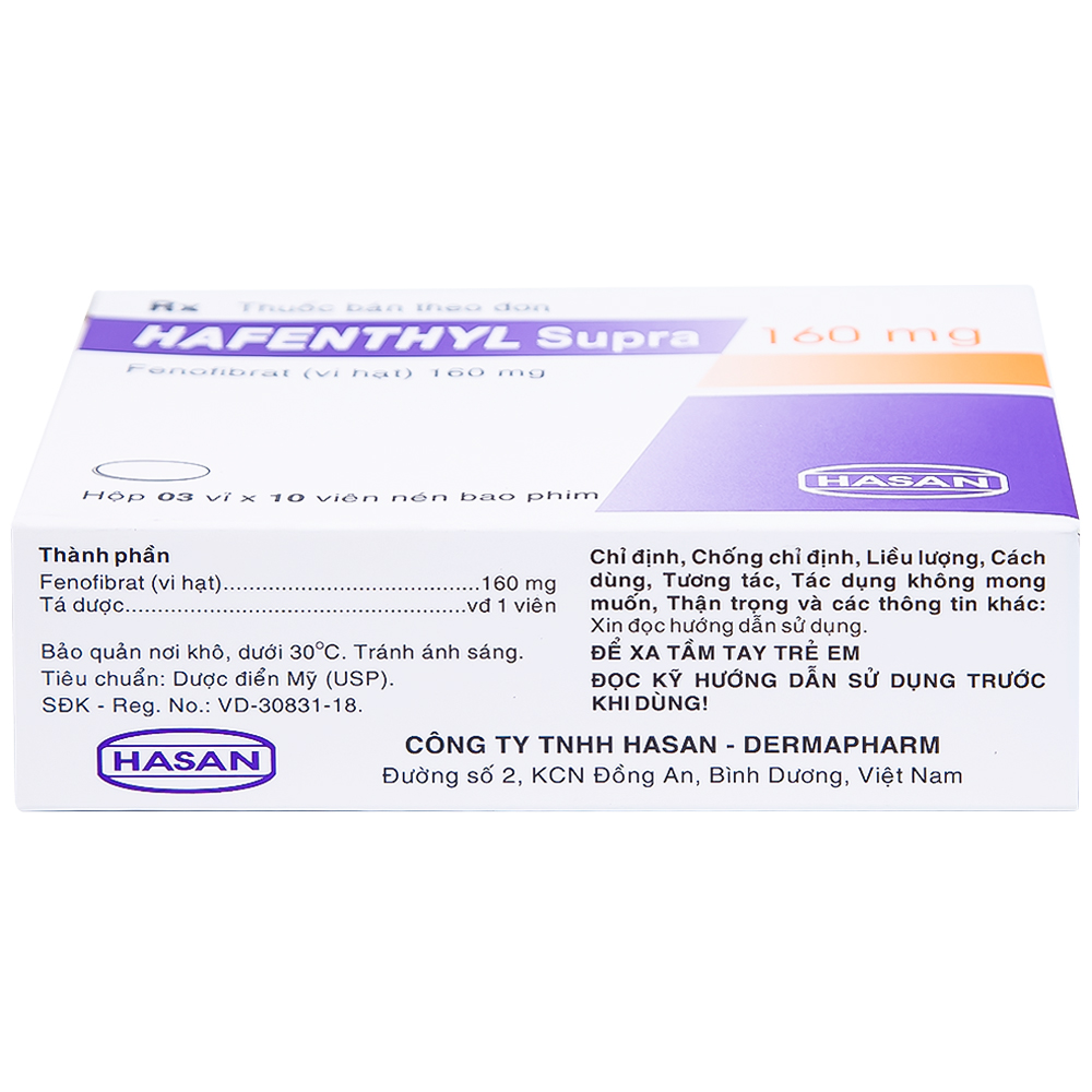 Thuốc Hafenthyl Supra 160mg Hasan điều trị tăng triglycerid máu (3 vỉ x 10 viên)