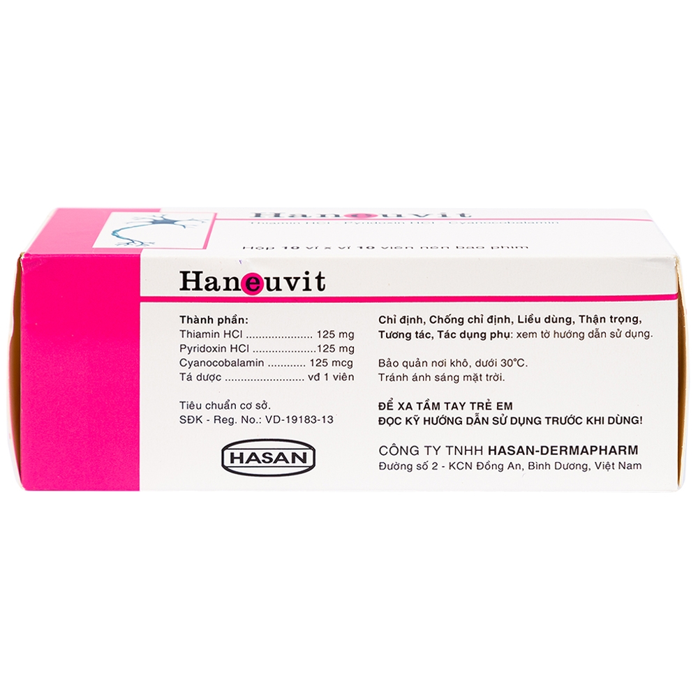 Thuốc Haneuvit Hasan điều trị rối loạn do thiếu vitamin B1, B6, B12 (10 vỉ x 10 viên)