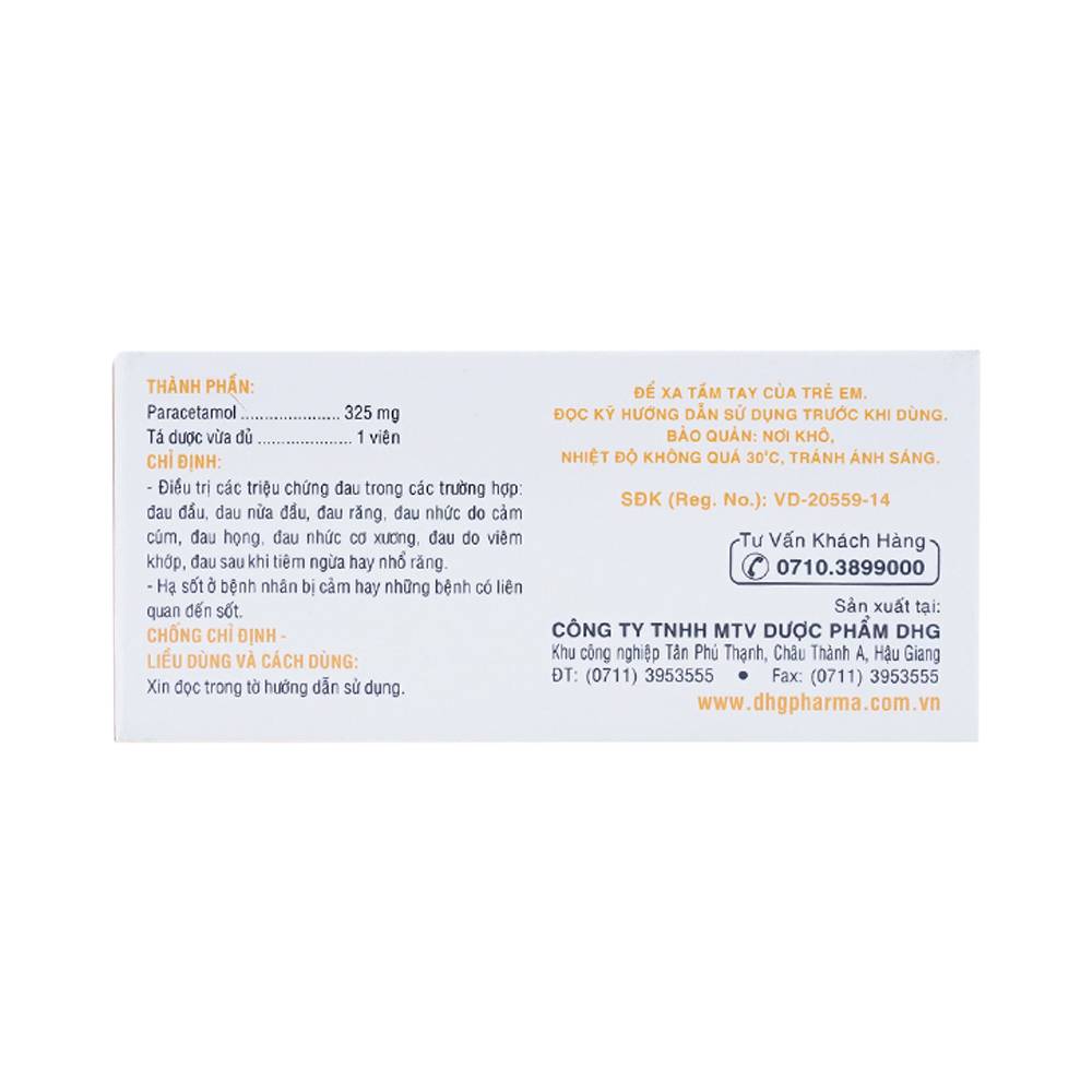 Thuốc Hapacol 325 DHG điều trị đau đầu, đau nửa đầu, đau răng (10 vỉ x 10 viên)