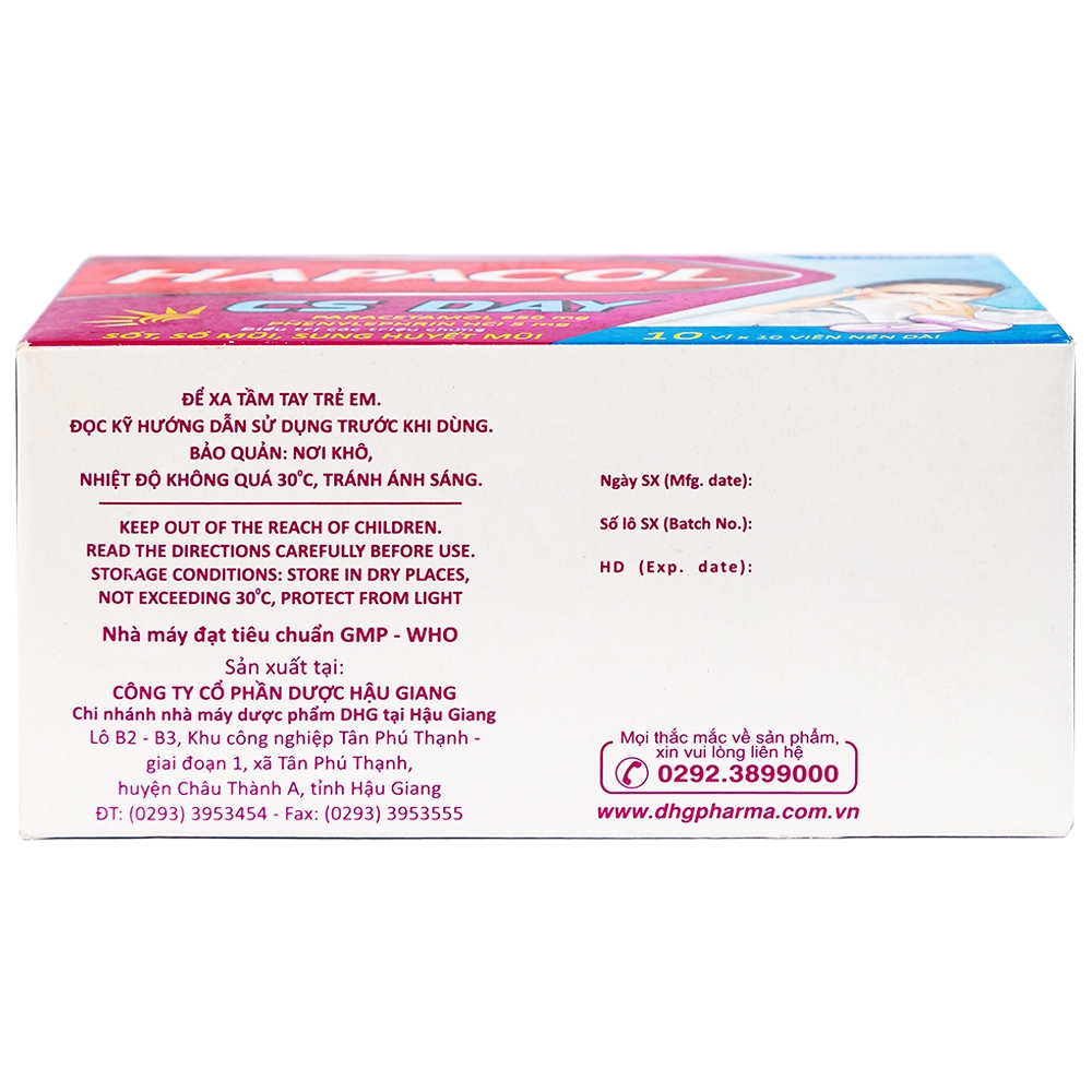 Thuốc Hapacol CS Day DHG điều trị sốt, sổ mũi, sung huyết mũi (10 vỉ x 10 viên)