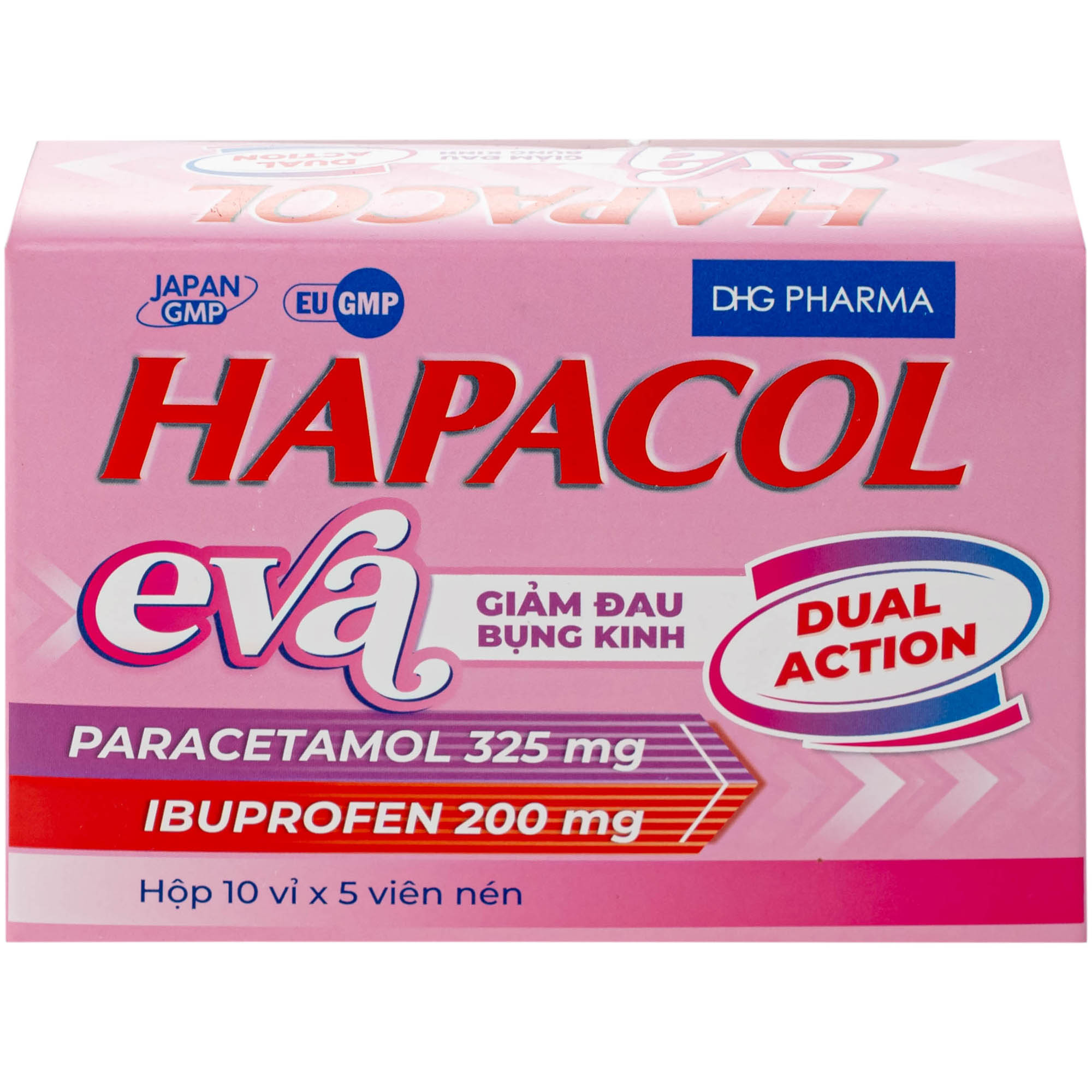Thuốc Hapacol Eva giảm đau bụng kinh Dhg Pharma (10 vỉ x 5 viên)