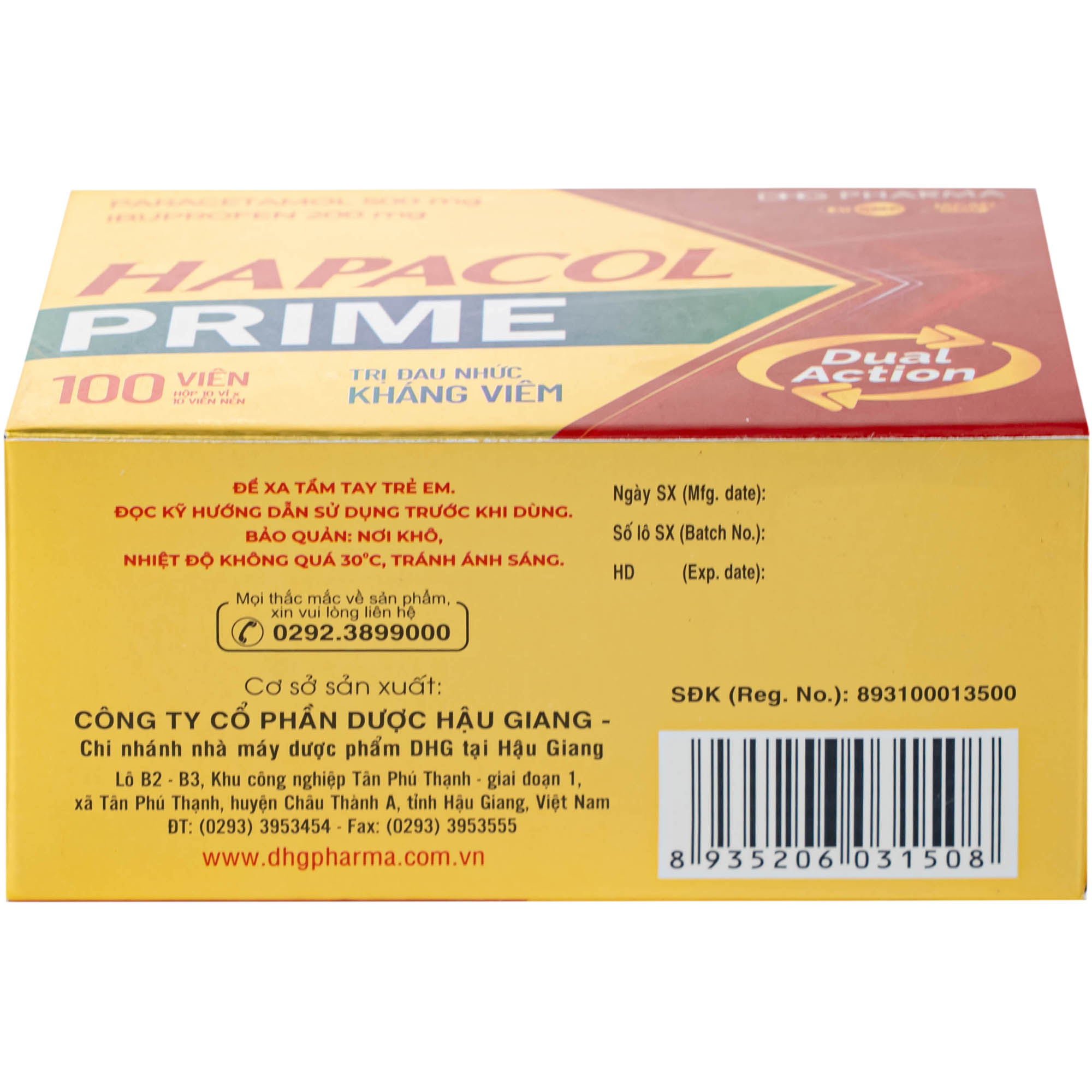 Hapacol Prime Đau Nhức Kháng Viêm Dhg Pharma 10X10
