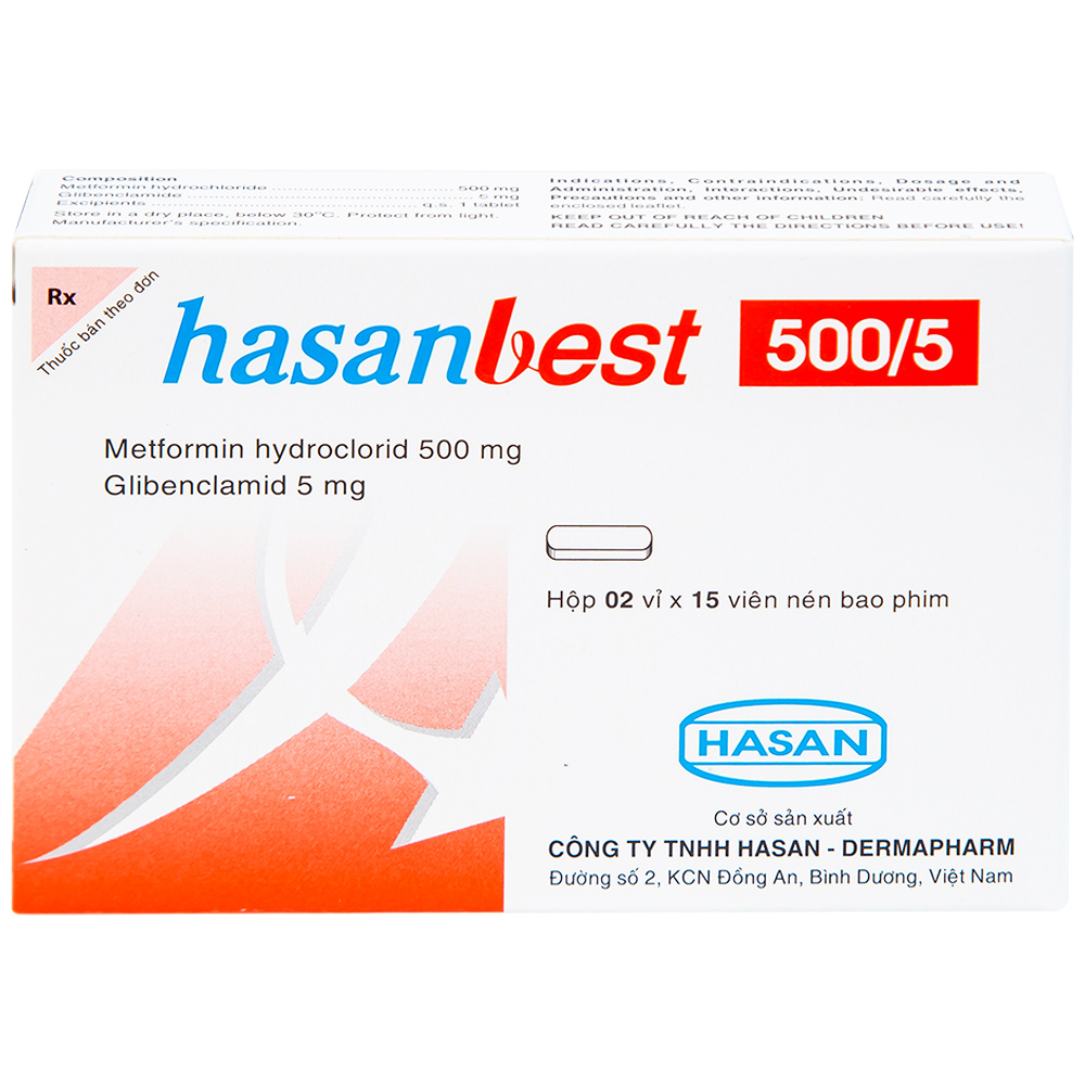 Thuốc Hasanbest 500/5 Hasan điều trị đái tháo đường típ 2 (2 vỉ x 15 viên)
