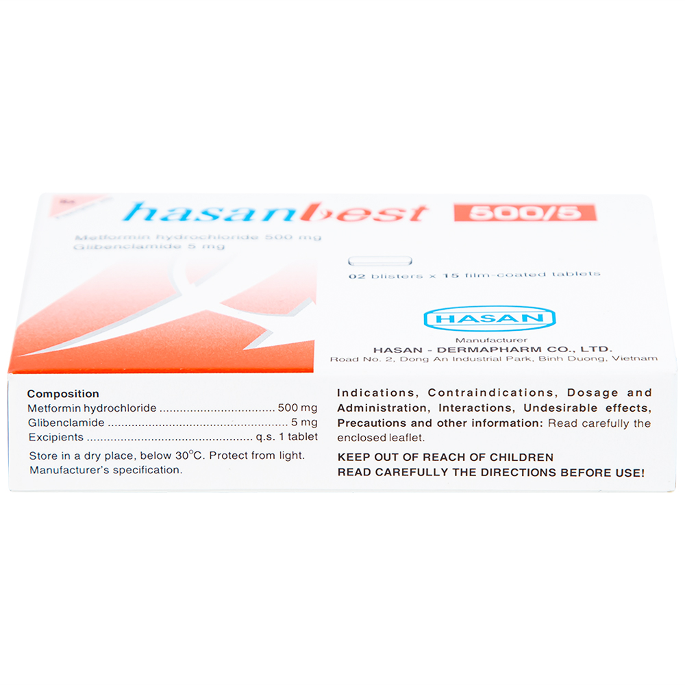Thuốc Hasanbest 500/5 Hasan điều trị đái tháo đường típ 2 (2 vỉ x 15 viên)