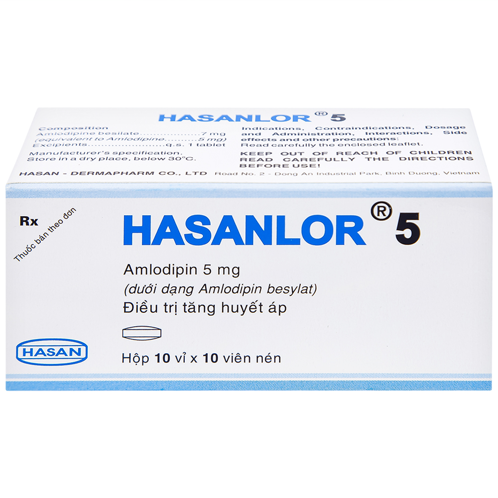 Thuốc Hasanlor 5 Hasan điều trị tăng huyết áp, đau thắt ngực (10 vỉ x 10 viên)