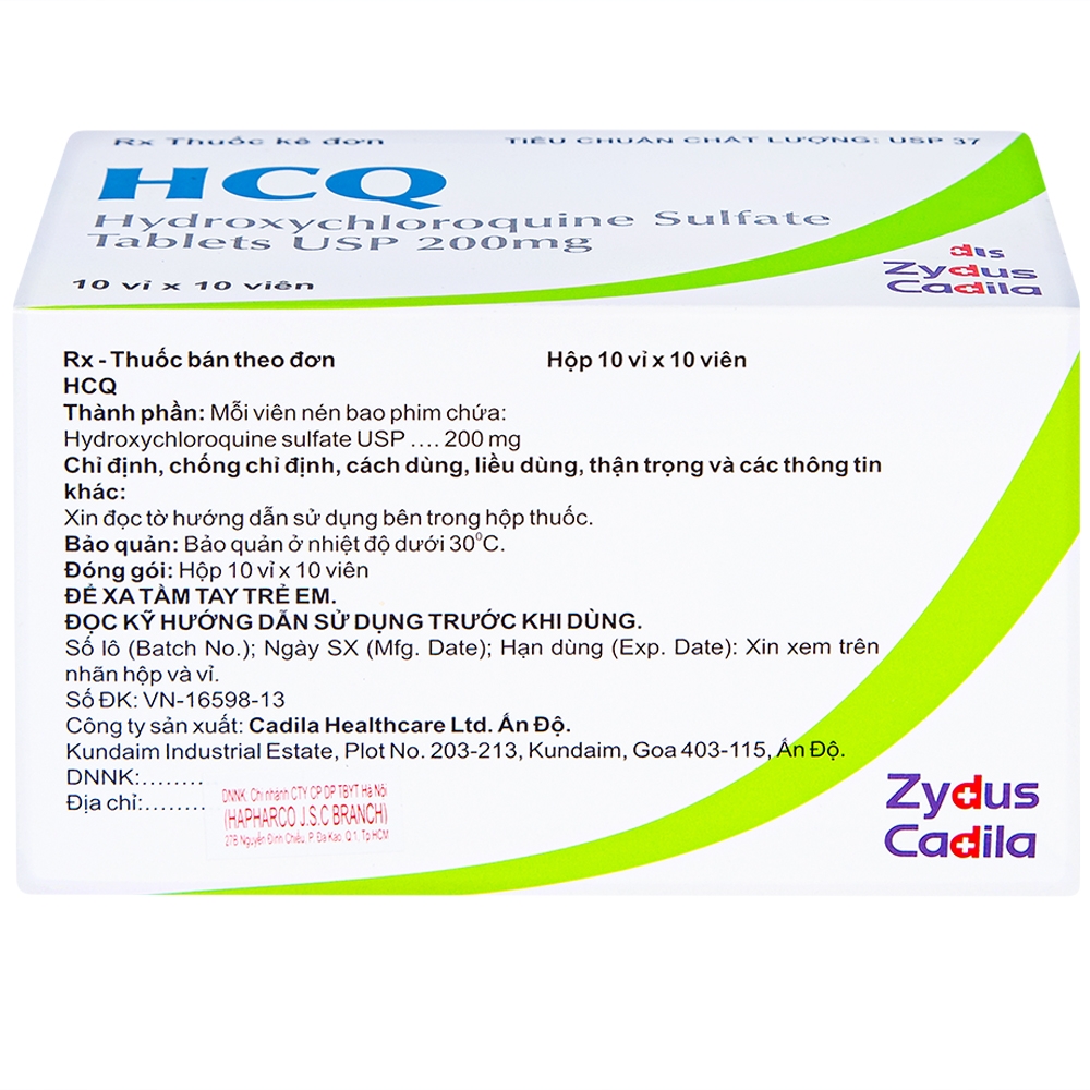 Thuốc HCQ 200mg Zydus Cadila điều trị sốt rét cấp tính, lupus ban đỏ (10 vỉ x 10 viên)