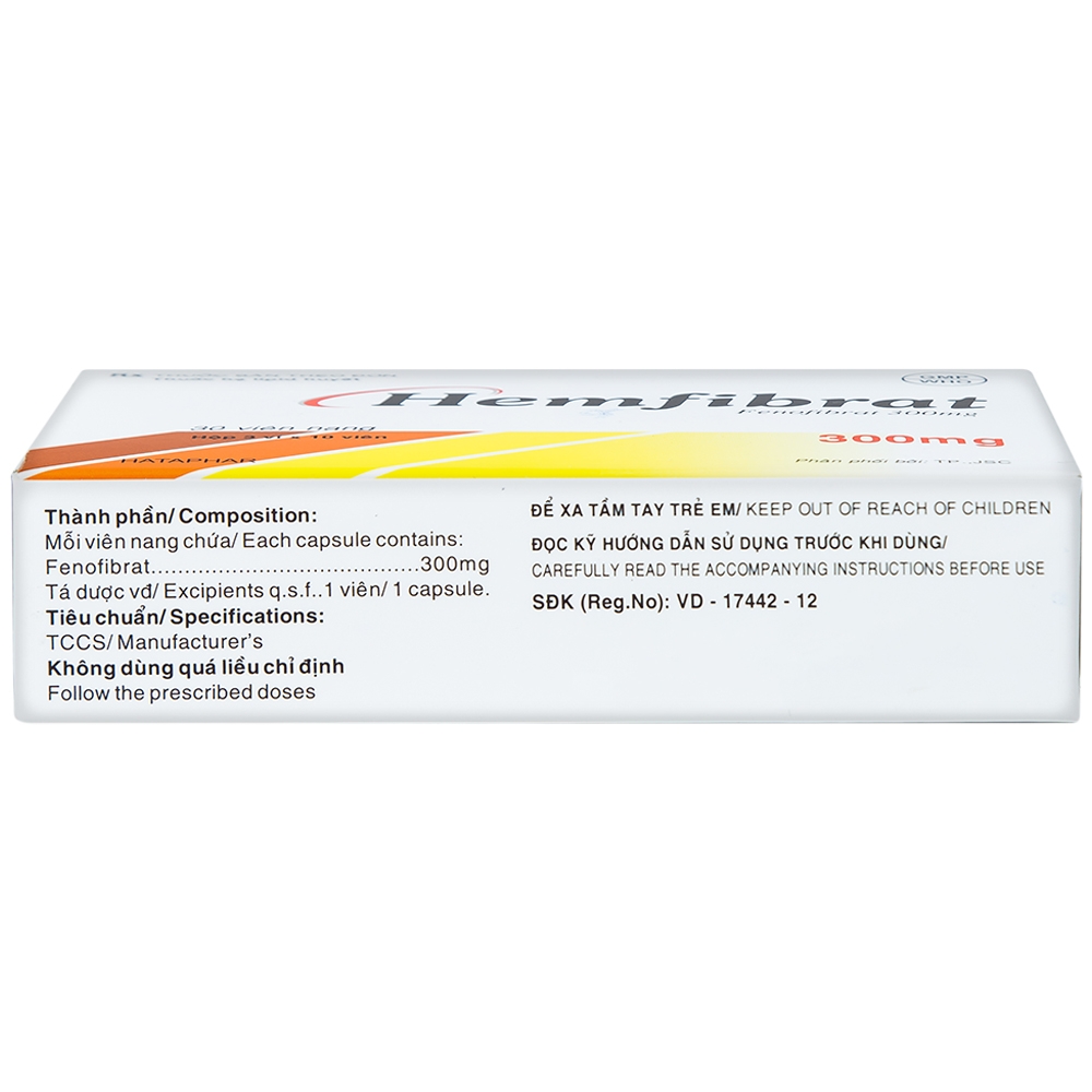 Thuốc Hemfibrat 300mg Hà Tây điều trị chứng tăng cholesterol máu (3 vỉ x 10 viên)