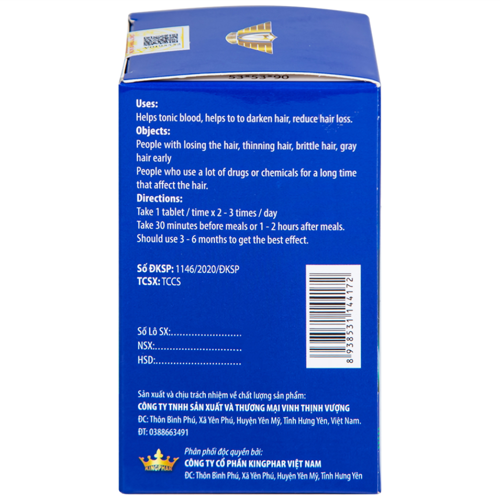 Viên uống hỗ trợ làm đen tóc, giảm gãy rụng Herba Hair Kingphar (60 viên)