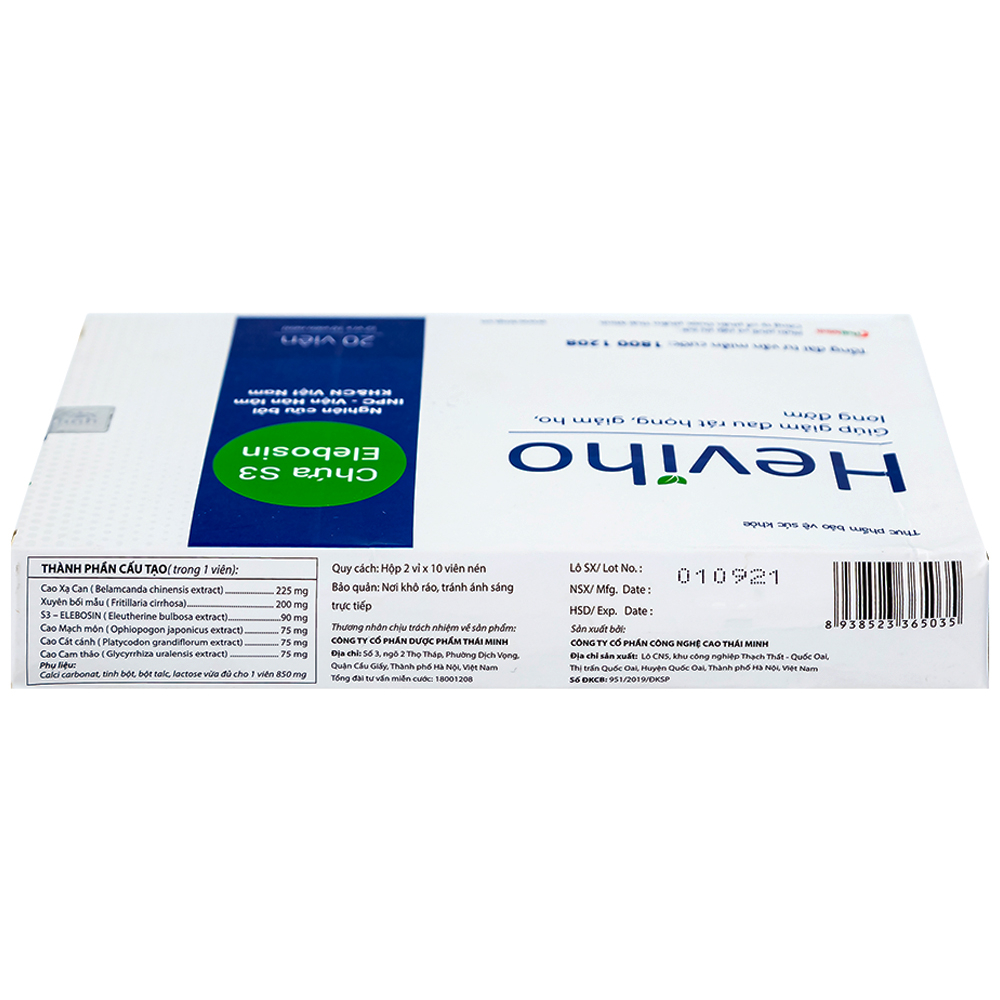 Viên uống giảm ho long đờm Heviho Thái Minh (2 vỉ x 10 viên)