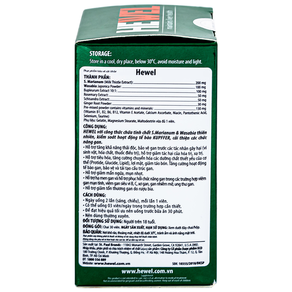 Viên uống hỗ trợ tăng khả năng thải độc bảo vệ gan Ecogreen Hewel (30 viên)
