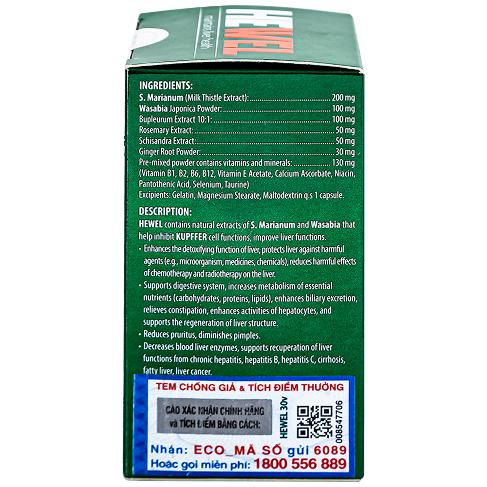 Viên uống hỗ trợ tăng khả năng thải độc bảo vệ gan Ecogreen Hewel (30 viên)