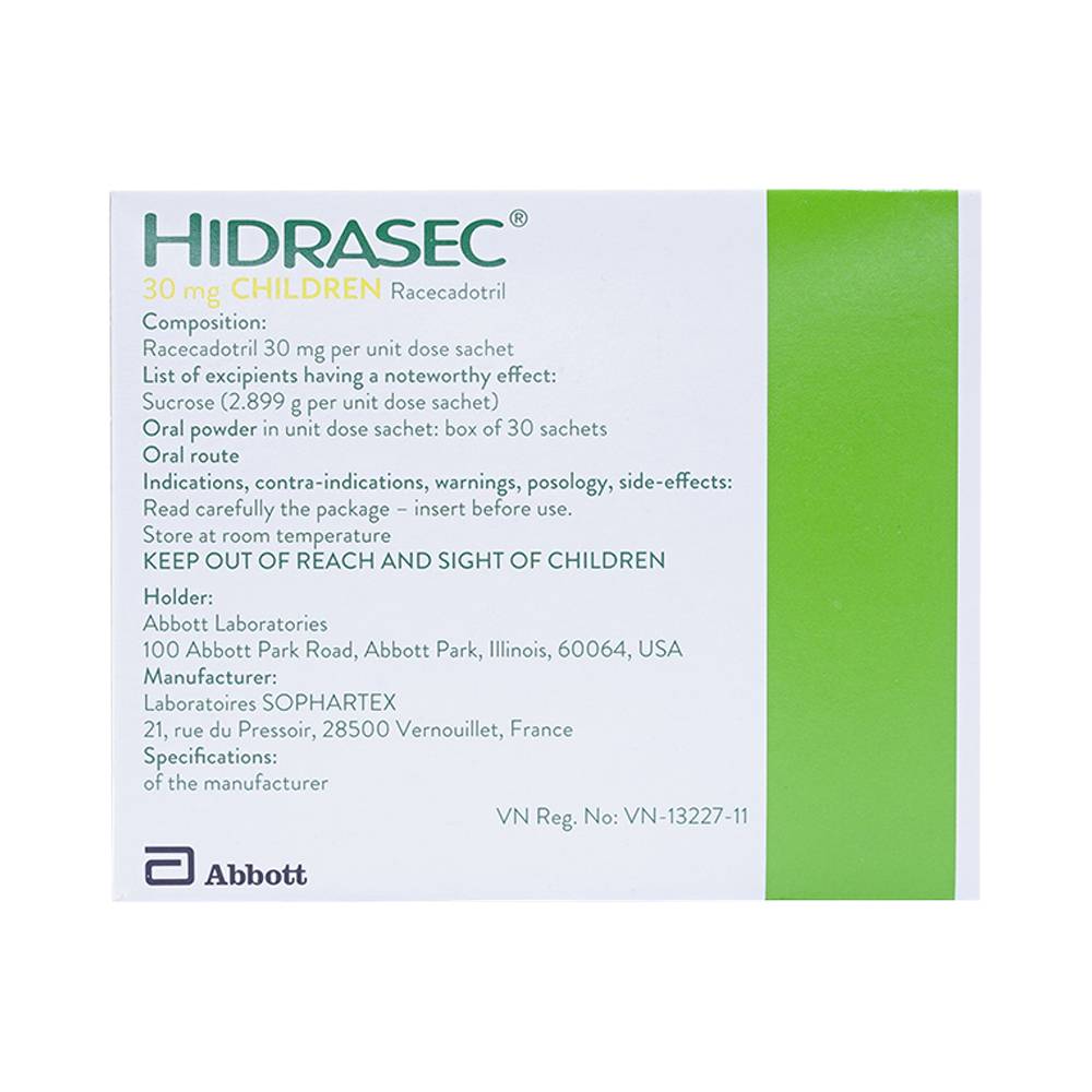 Thuốc bột Hidrasec 30mg điều trị tiêu chảy cấp ở trẻ em (30 gói)