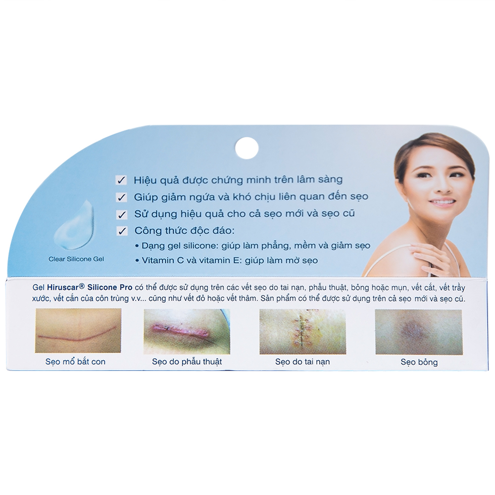 Gel bôi Hiruscar Silicone Pro mờ sẹo mổ, to lồi phì đại (10g)