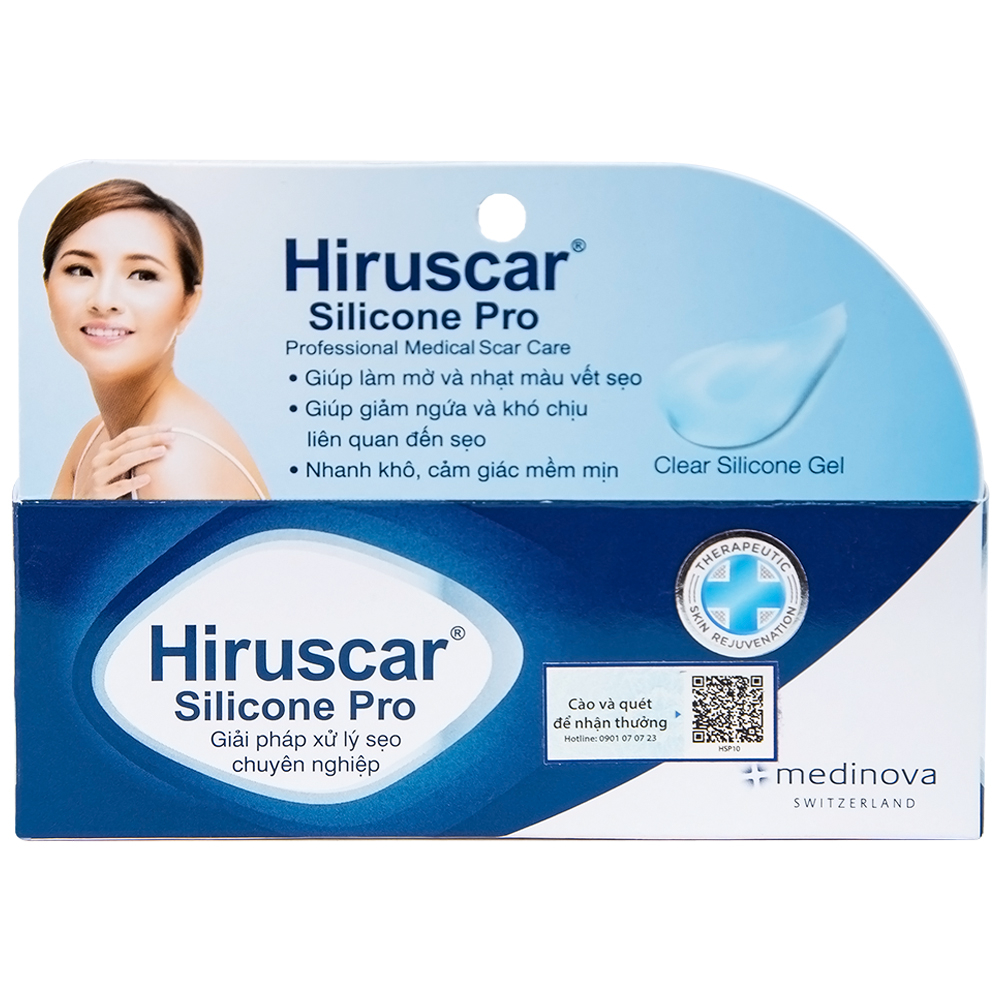 Gel bôi Hiruscar Silicone Pro mờ sẹo mổ, to lồi phì đại (10g)
