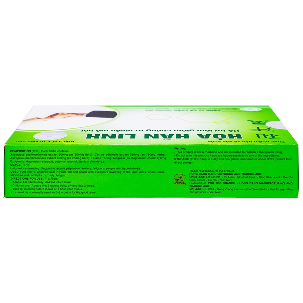 Viên uống giảm mồ hôi Hòa Hãn Linh (3 vỉ x 10 viên)