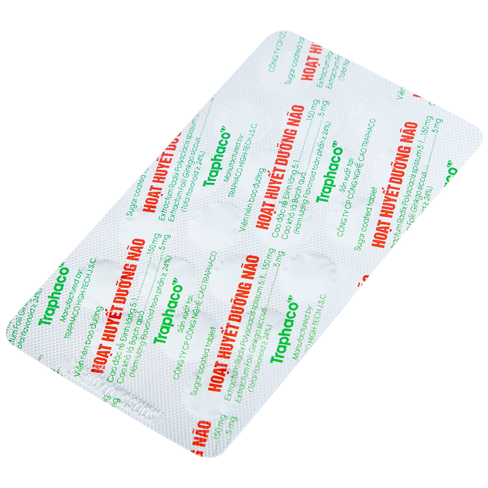 Thuốc Hoạt Huyết Dưỡng Não bao đường Traphaco điều trị suy giảm trí nhớ, căng thẳng thần kinh (5 vỉ x 20 viên)