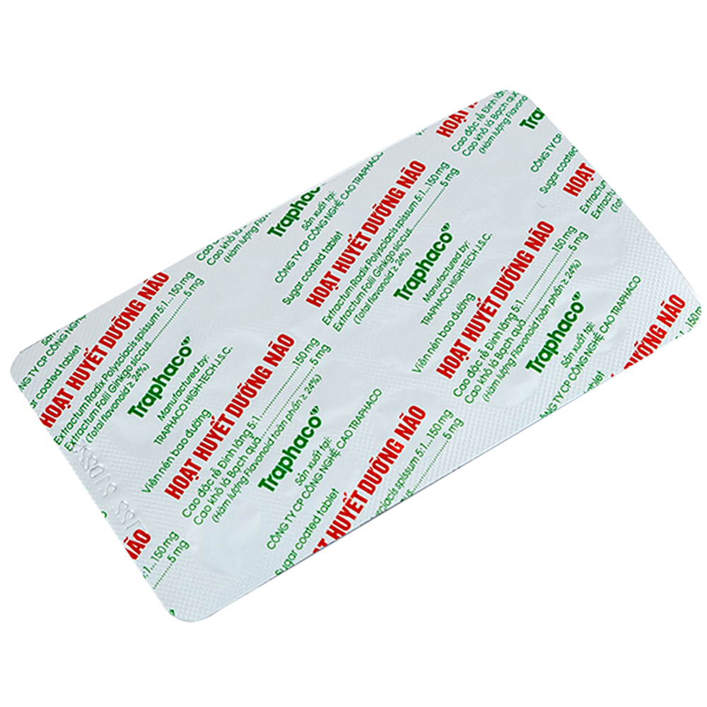 Thuốc Hoạt Huyết Dưỡng Não bao đường Traphaco điều trị suy giảm trí nhớ, căng thẳng thần kinh (1 vỉ x 20 viên)