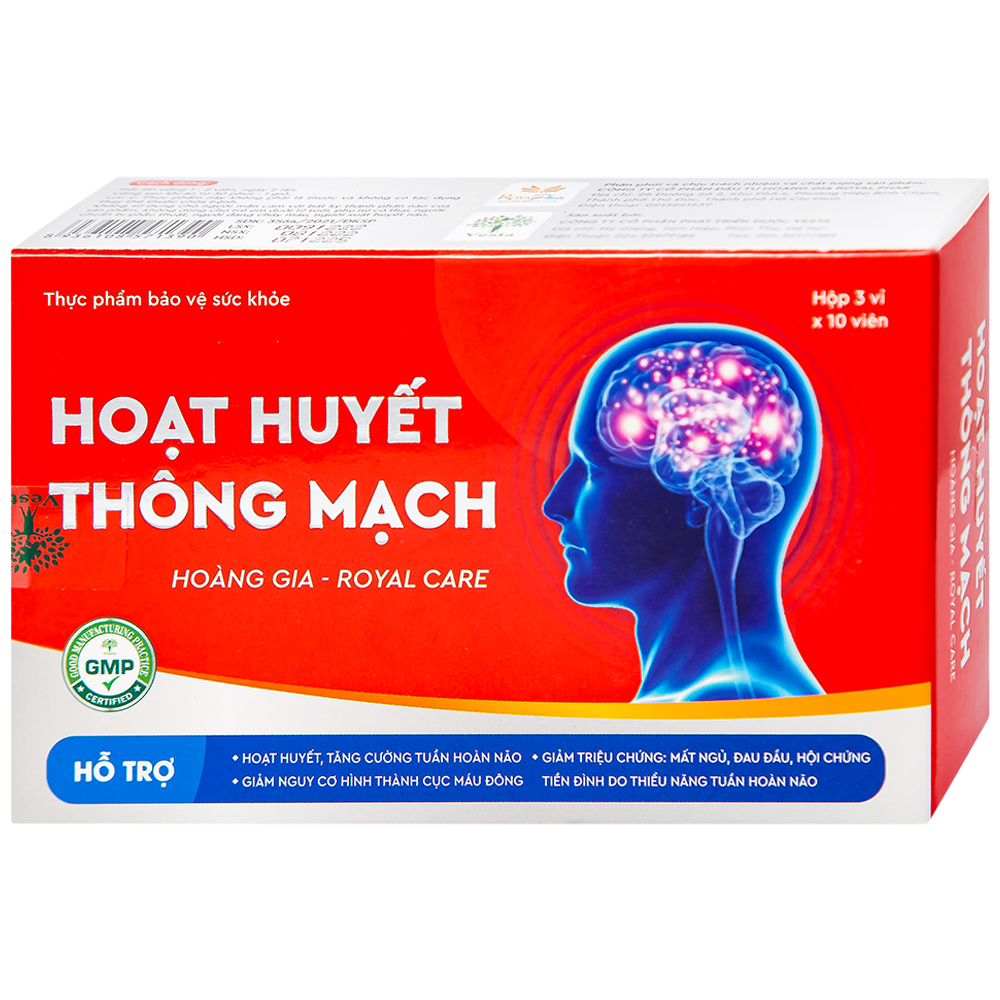 Viên uống giúp hoạt huyết, tăng cường tuần hoàn não Hoạt Huyết Thông Mạch Hoàng Gia Royal Care (3 vỉ x 10 viên)