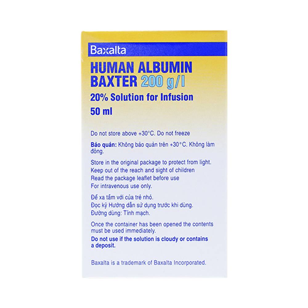 Dung dịch tiêm Human Albumin Takeda 200g/l dùng trong phục hồi và duy trì thể tích máu (50ml)