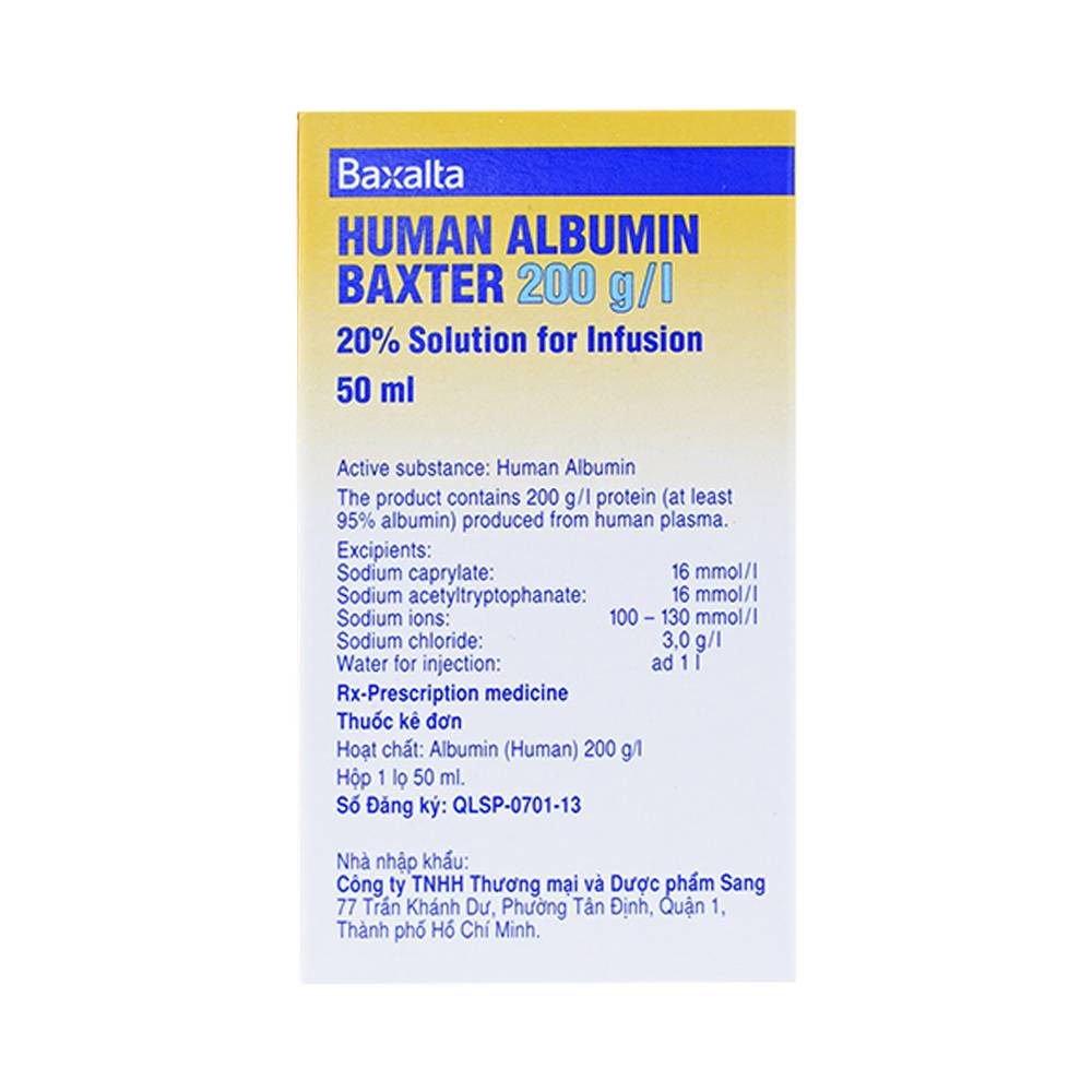 Dung dịch tiêm Human Albumin Takeda 200g/l dùng trong phục hồi và duy trì thể tích máu (50ml)