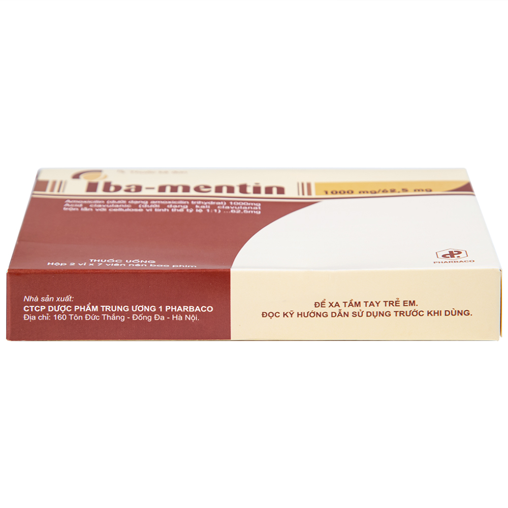 Thuốc Iba-Mentin 1000mg/62.5mg Pharbaco điều trị viêm Amidan, viêm xoang, viêm phế quản (2 vỉ x 7 viên)