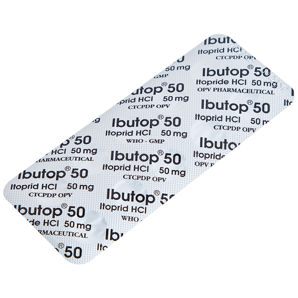 Thuốc Ibutop 50 OPV điều trị viêm dạ dày, chướng bụng, đau bụng, chán ăn, ợ nóng (2 vỉ x 10 viên)