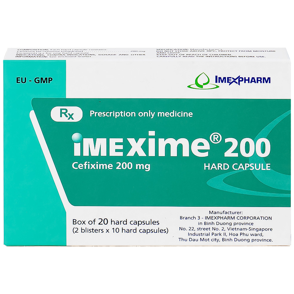 Thuốc Imexime 200 Imexpharm điều trị nhiễm khuẩn đường tiết niệu, viêm thận - bể thận (2 vỉ x 10 viên)