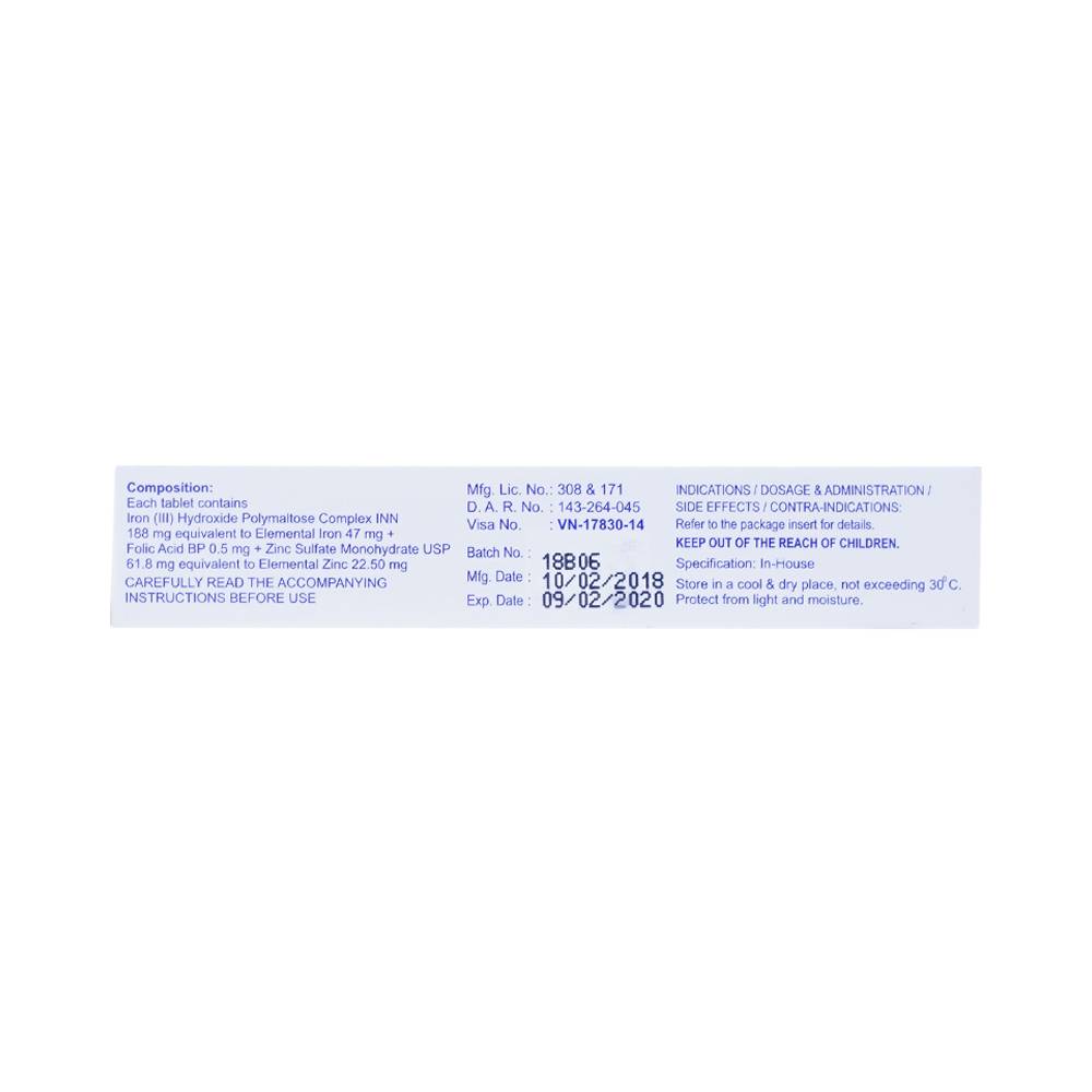Thuốc Ipec-Plus Aristopharma điều trị thiếu sắt, acid folic và kẽm (3 vỉ x 10 viên)