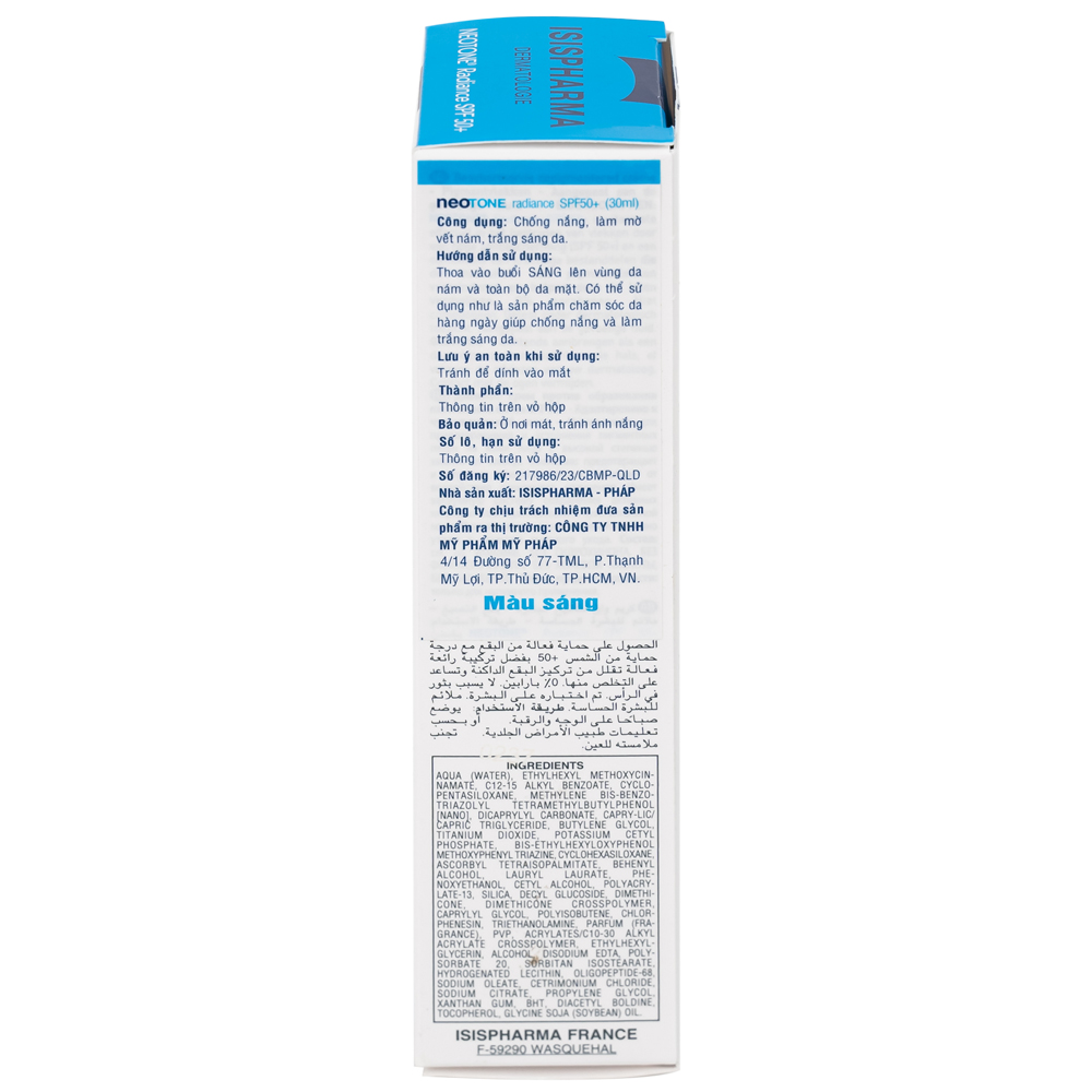 Kem chống nắng Isis Neotone Radiance SPF 50+ hỗ trợ mờ nám, làm trắng da (30ml)
