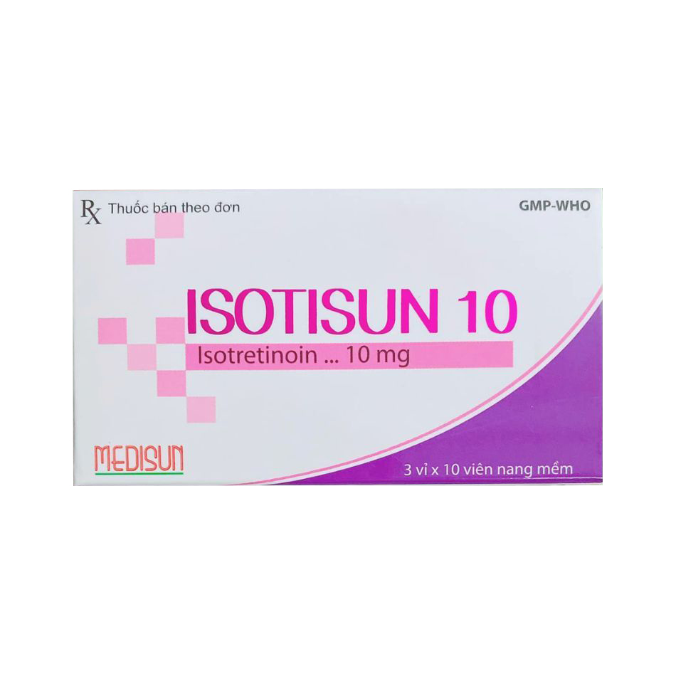 Thuốc Isotisun 10 Medisun điều trị các dạng mụn trứng cá nặng (3 vỉ x 10 viên)