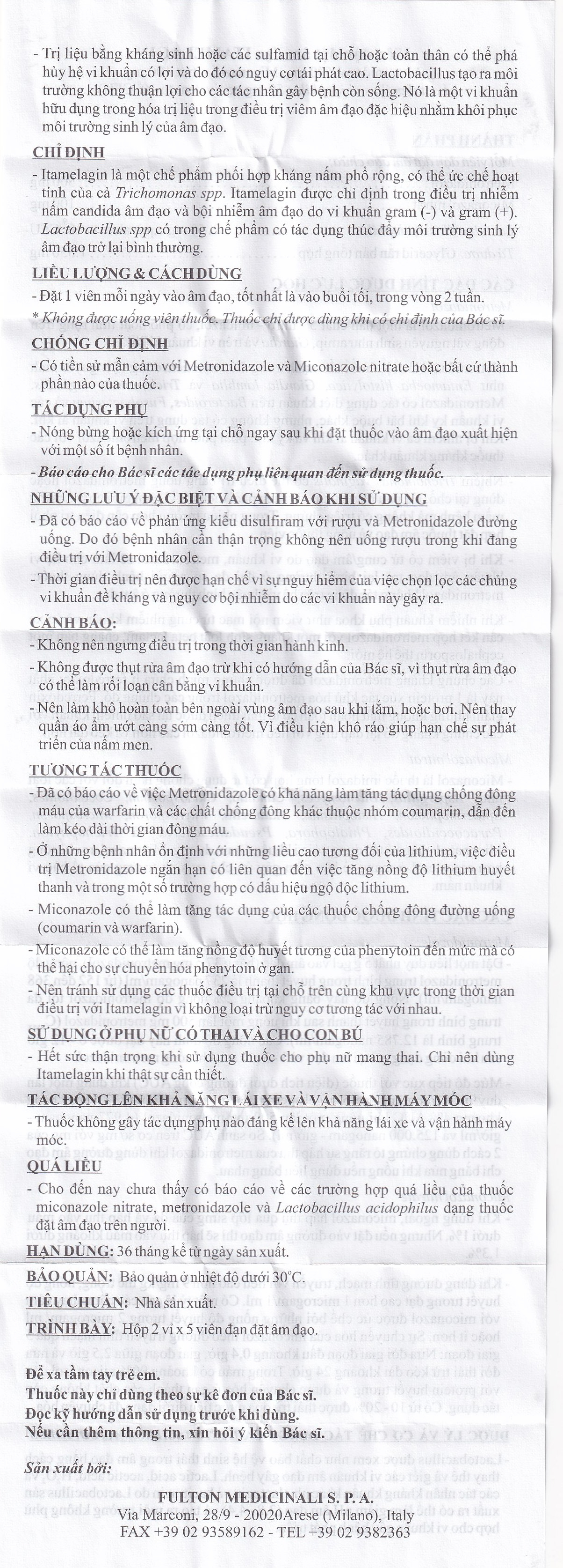 Thuốc Itamelagin 500mg điều trị nhiễm nấm candida âm đạo (10 viên)
