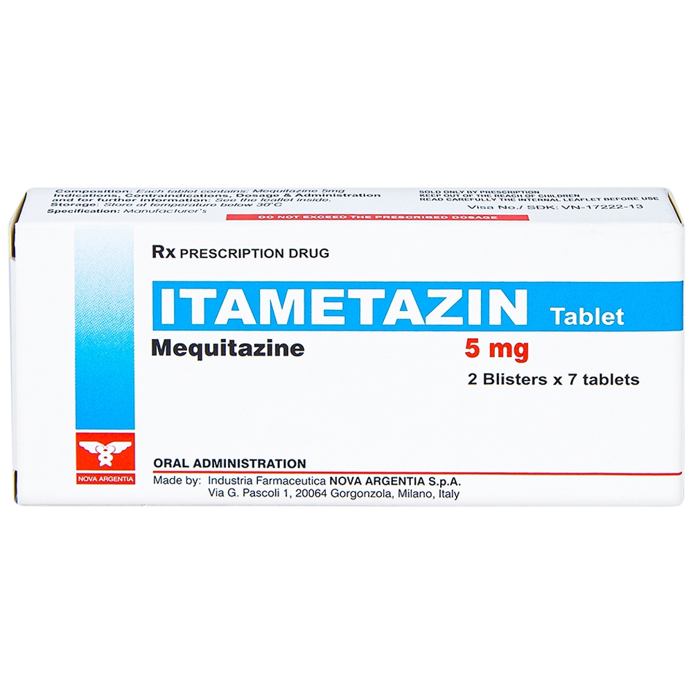 Viên nén Itametazin 5mg Nova Argentia điều trị hen do phấn hoa, viêm mũi dị ứng, viêm kết mạc (2 vỉ x 7 viên)