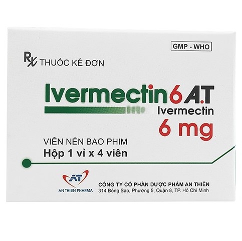 Viên nén Ivermectin 6mg A.T hỗ trợ điều trị bệnh nhiễm ký sinh trùng (1 vỉ x 4 viên)
