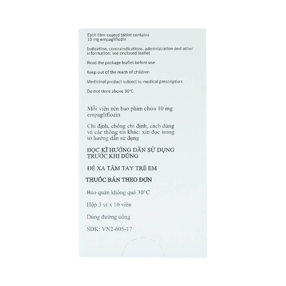 Viên nén Jardiance 10mg Boehringer điều trị đái tháo đường típ 2, suy tim, bệnh thận mạn tính (3 vỉ x 10 viên)