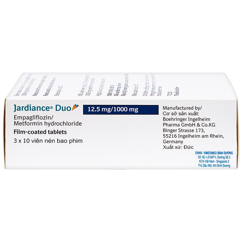 Viên nén Jardiance Duo 12.5mg/1000mg điều trị đái tháo đường típ 2 (3 vỉ x 10 viên)