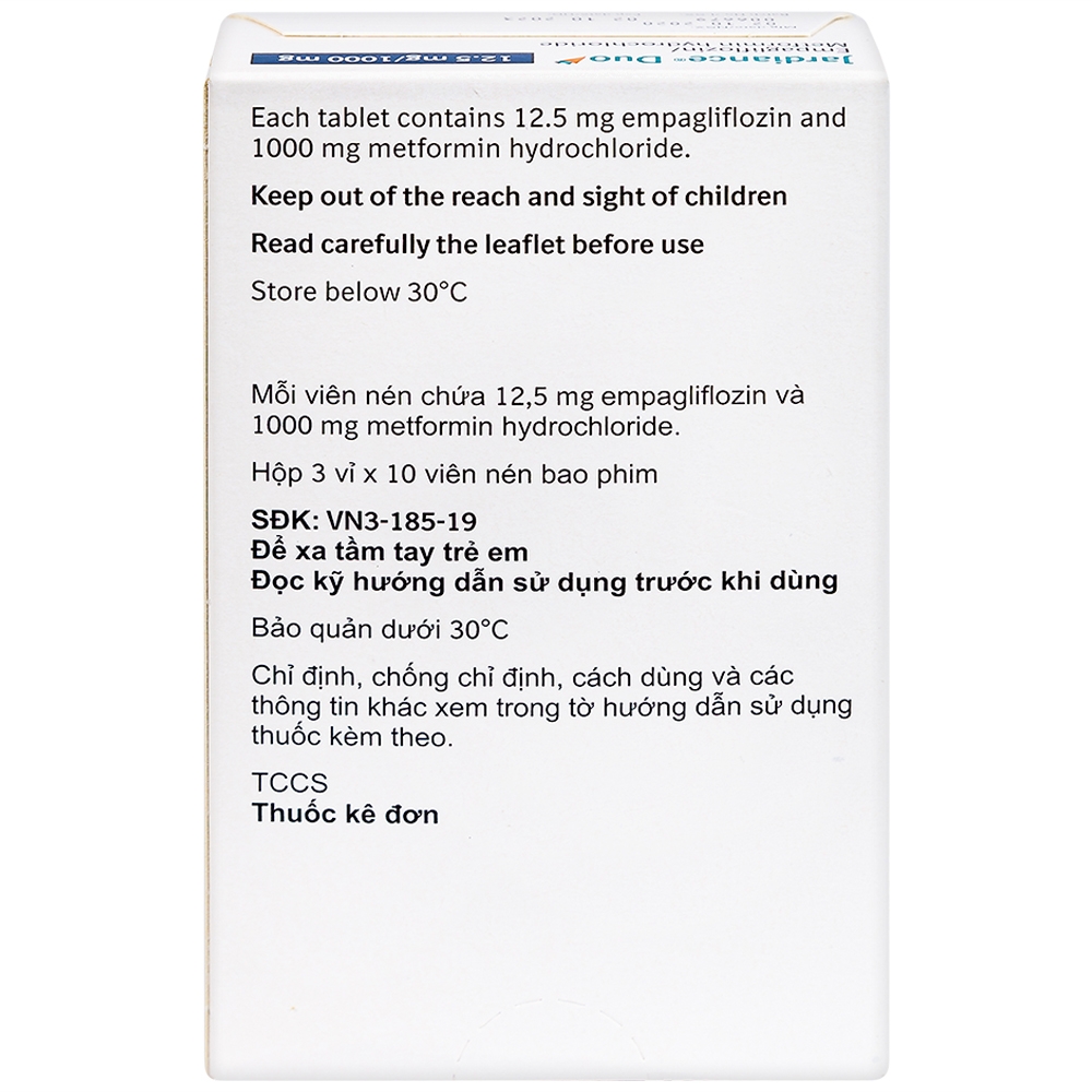 Viên nén Jardiance Duo 12.5mg/1000mg điều trị đái tháo đường típ 2 (3 vỉ x 10 viên)