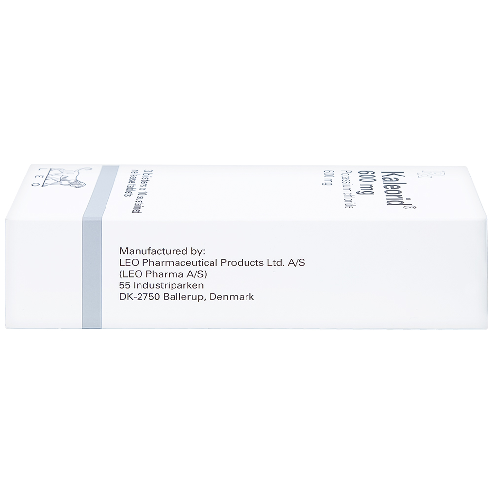 Viên nén Kaleorid 600mg LEO phòng ngừa và điều trị giảm kali huyết (3 vỉ x 10 viên) 