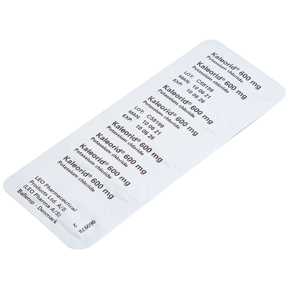Viên nén Kaleorid 600mg LEO phòng ngừa và điều trị giảm kali huyết (3 vỉ x 10 viên) 