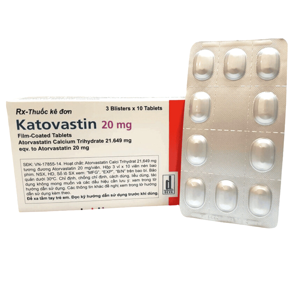 Thuốc Katovastin 20mg Deva Holding hỗ trợ cho chế độ ăn kiêng làm giảm cholesterol (3 vỉ x 10 viên)