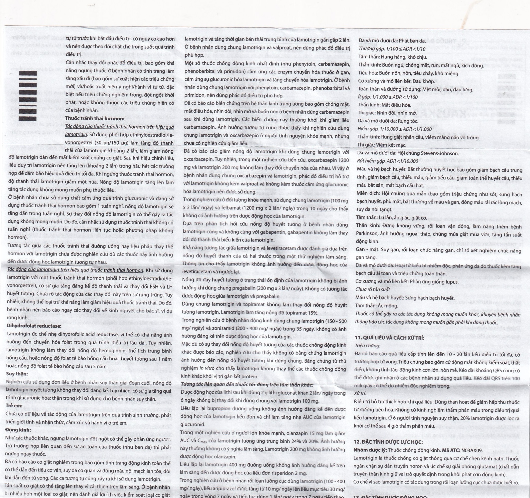 Thuốc Kauskas-100mg Davipharm điều trị động kinh và rối loạn lưỡng cực (3 vỉ x 10 viên)