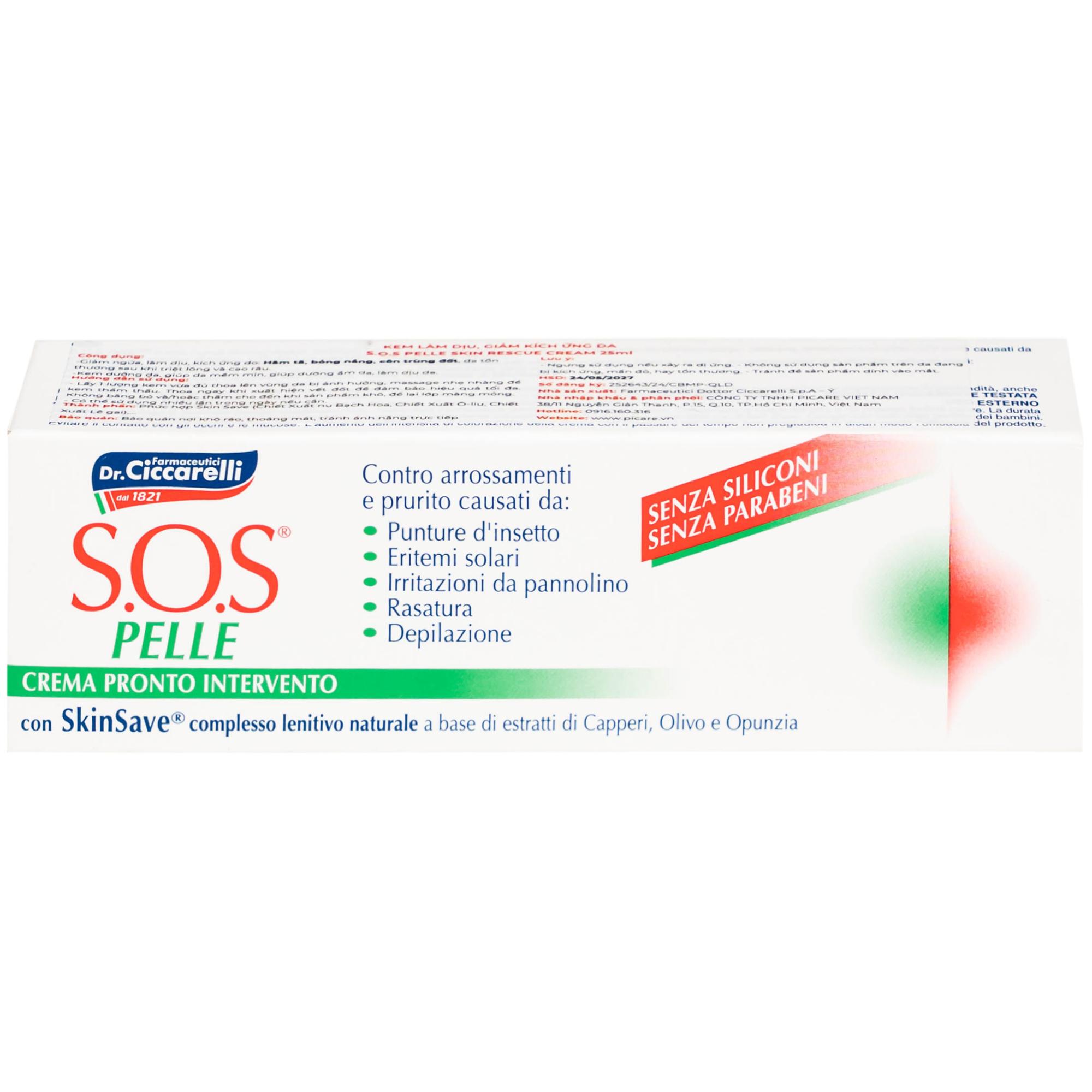 Kem bôi dịu da, giảm kích ứng Dr.Ciccarelli S.O.S Pelle Skin Rescue Cream hộp 25ml