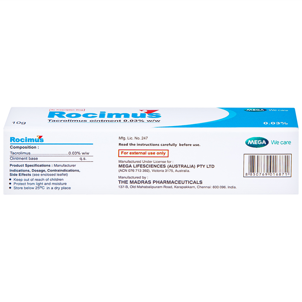 Thuốc mỡ bôi da Rocimus 0.03% MEGA We care điều trị viêm da cơ địa (10g)